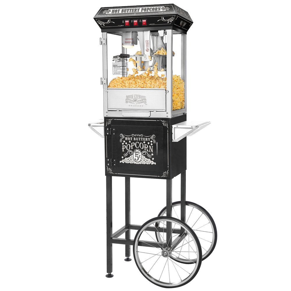 Great Northern Black Good Time 8oz Full Popcorn Popper Machine w/ Cart