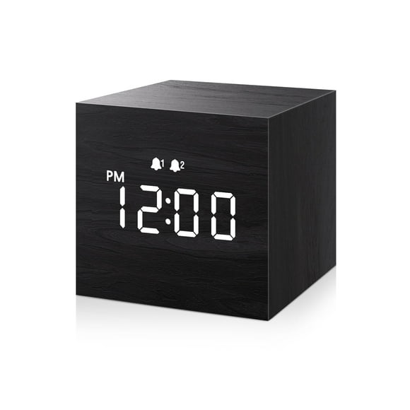 Reloj despertador JALL digital LED con pantalla de hora, madera negra
