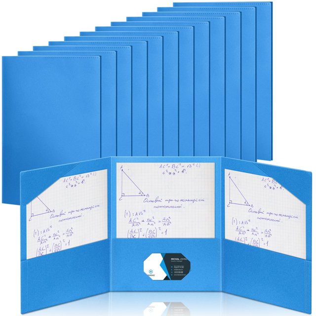 Carpeta Tenceur Tri Fold con 3 bolsillos de plástico, 12 unidades, azul