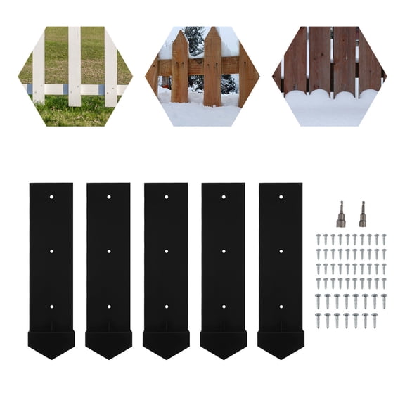 Miumaeov Fence Post Anchor 5 Pack Metal Fence Post Repair Kit Wood Fence Post 6" x 6" Heavy Duty Double Support Anchor Ground Spike Fence Brackets for Metal Posts Black