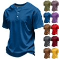 thumbnail image 2 of Mens Henley Shirt Short Sleeve Casual Button Basic Tees Slim Fit Stretch Summer T Shirts Blue 2XL, 2 of 6