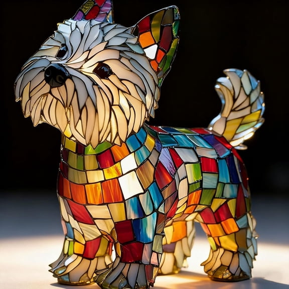 Stained Glass Dog Lamp, Rainbow Pup Lamp, USB Powered LED Puppy Night Light for Bedroom Desk Decor, Handcrafted Resin Art Gift for Dog Lovers, Pet Home Decor