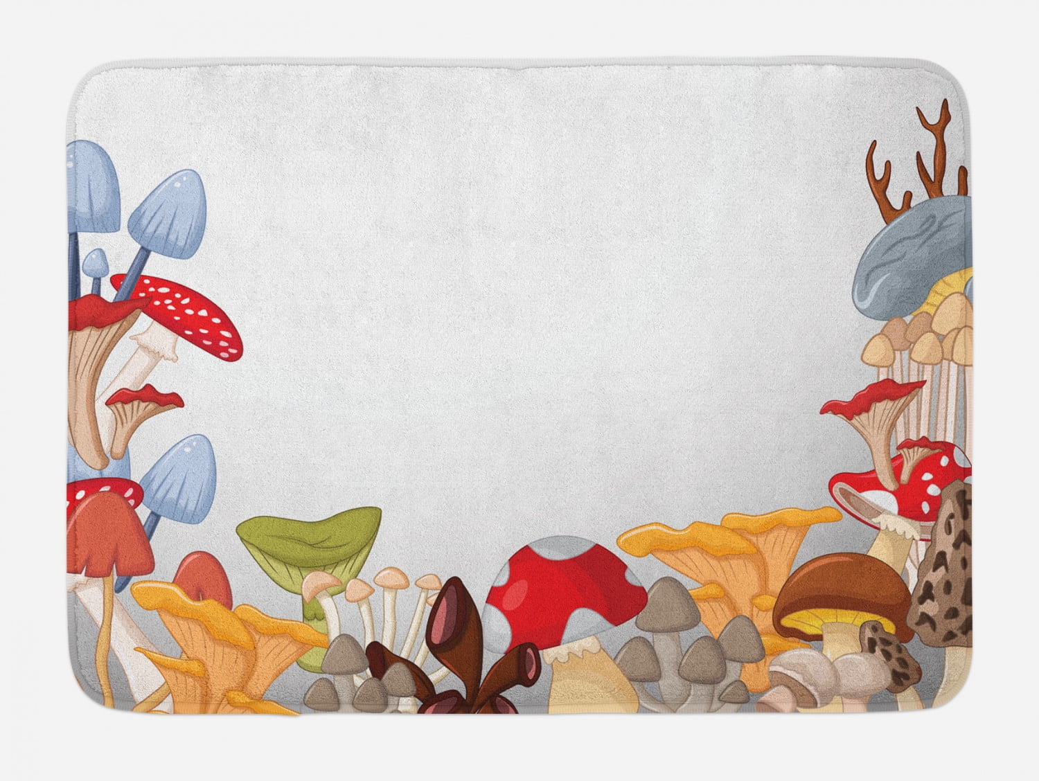 Mushroom Bath Mat, Bunch of Mushrooms Toadstools Fungi Wildlife in