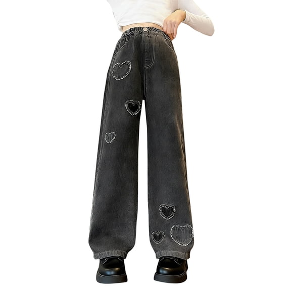 KVPLBQFD Girl Jeans Size 7-8 Trendy Jeans Wide Legged Pants High Waisted Pants Size 7 Girls Clothes 24 Months Girls Comfy Clothes, Black 6-7 Years