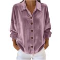 thumbnail image 2 of ClodeEU Women's Gold Velvet Long-Sleeved Shirt,Lapel Cardigan Solid Color Blouse Pink,Womens Plus XL, 2 of 6
