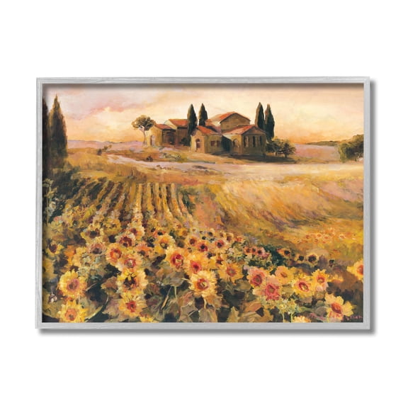 Stupell Industries Italian Villa Autumn Sunflower Field Yellow Green Gray Framed by Marilyn Hageman