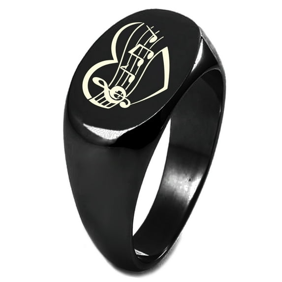 Sterling Silver Musical Love Note Heart Engraved Oval Flat Top Polished Ring