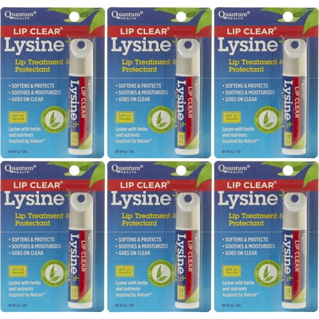 6 Pack Lip Clear Lysine+ Cold Sore Treatment All Natural Lip Balm .17 Oz