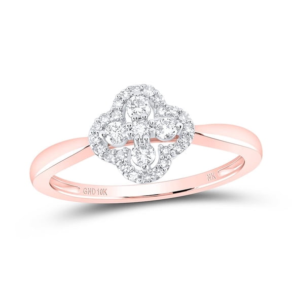 10K Rose Gold Genuine Round Cut Diamond Women's Good Luck 4 Leaf Clover Right Hand Ring 1/4 Ct.
