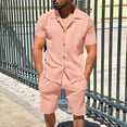 thumbnail image 2 of JIKNTTR Men's Casual Suit Mens Short Sleeve Shirt Summer Casual Holiday Solid Shirts Tops Shorts Outfits Trendy Versatile Tracksuits Set, 2 of 5