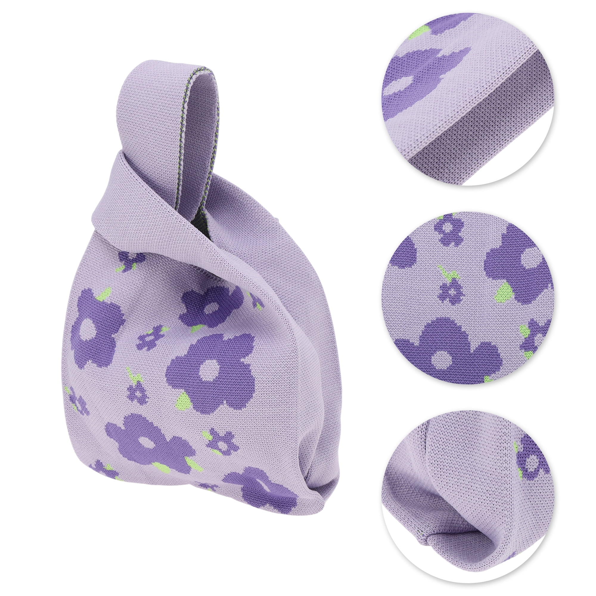 Unique Bargains Mini Stylish Flower Knitted Wrist Bag for Everyday Use and Occasion Purple