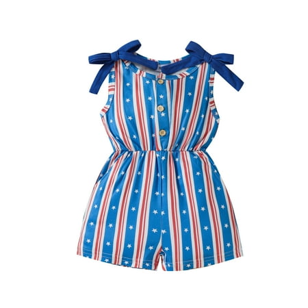 

Bagilaanoe Toddler Baby Girl Independence Day Jumpsuit Stripe Star Print Sleeveless Romper Overalls 6M 9M 12M 18M 24M 3T Kids Pants Summer Outfits