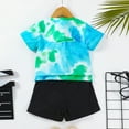 thumbnail image 4 of XUELUO Toddler Boys Casual Outfit Sets Summer Tie Dye Print Gradient Print Crew Neck Short Sleeve T Shirts Tops Elastic Waist Shorts Two Piece Activewear,Blue,3-4 Years, 4 of 7
