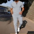 thumbnail image 5 of BLTIBY Men's Summer Sets 2 Piece Outfits Waffle Crewneck V Neck Fitted Lace Up Short Sleeve T-Shirt & Drawstring Cargo Pants Casual Stylish Matching Set with Pockets Gray XL, 5 of 8