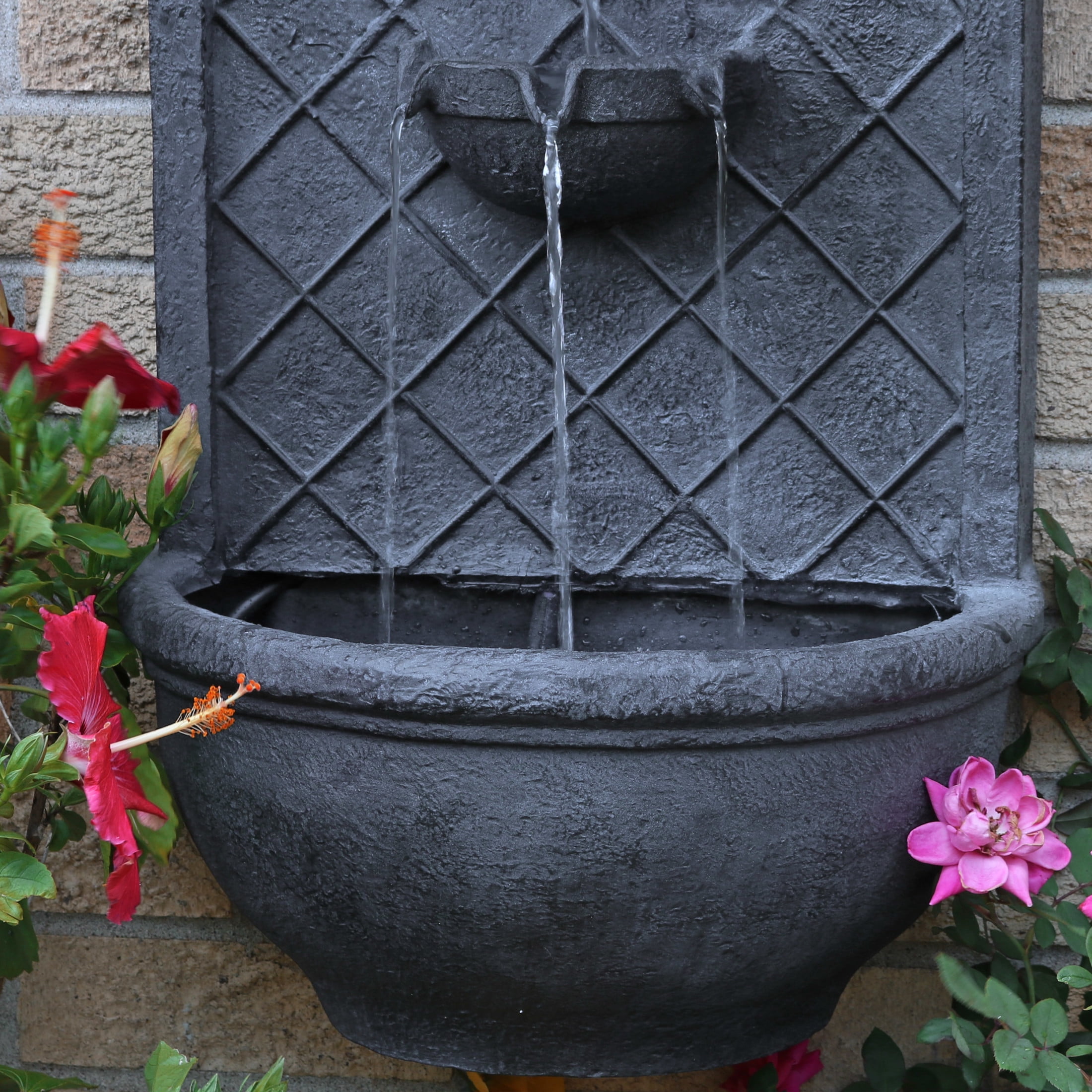 Sunnydaze Messina Polystone Outdoor Wall Fountain, Lead Finish