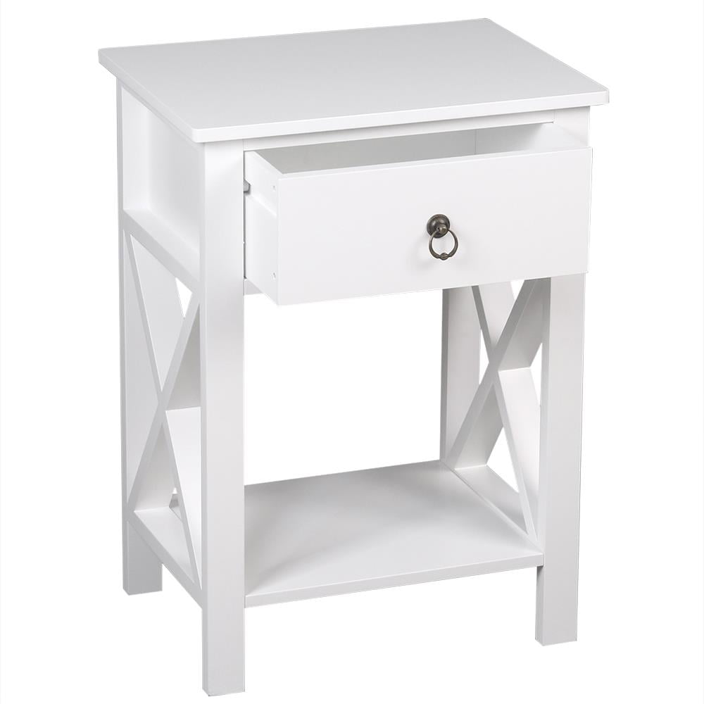 Zimtown White Bedside Nightstand End Sofa Table with Drawer and Shelf for Storage