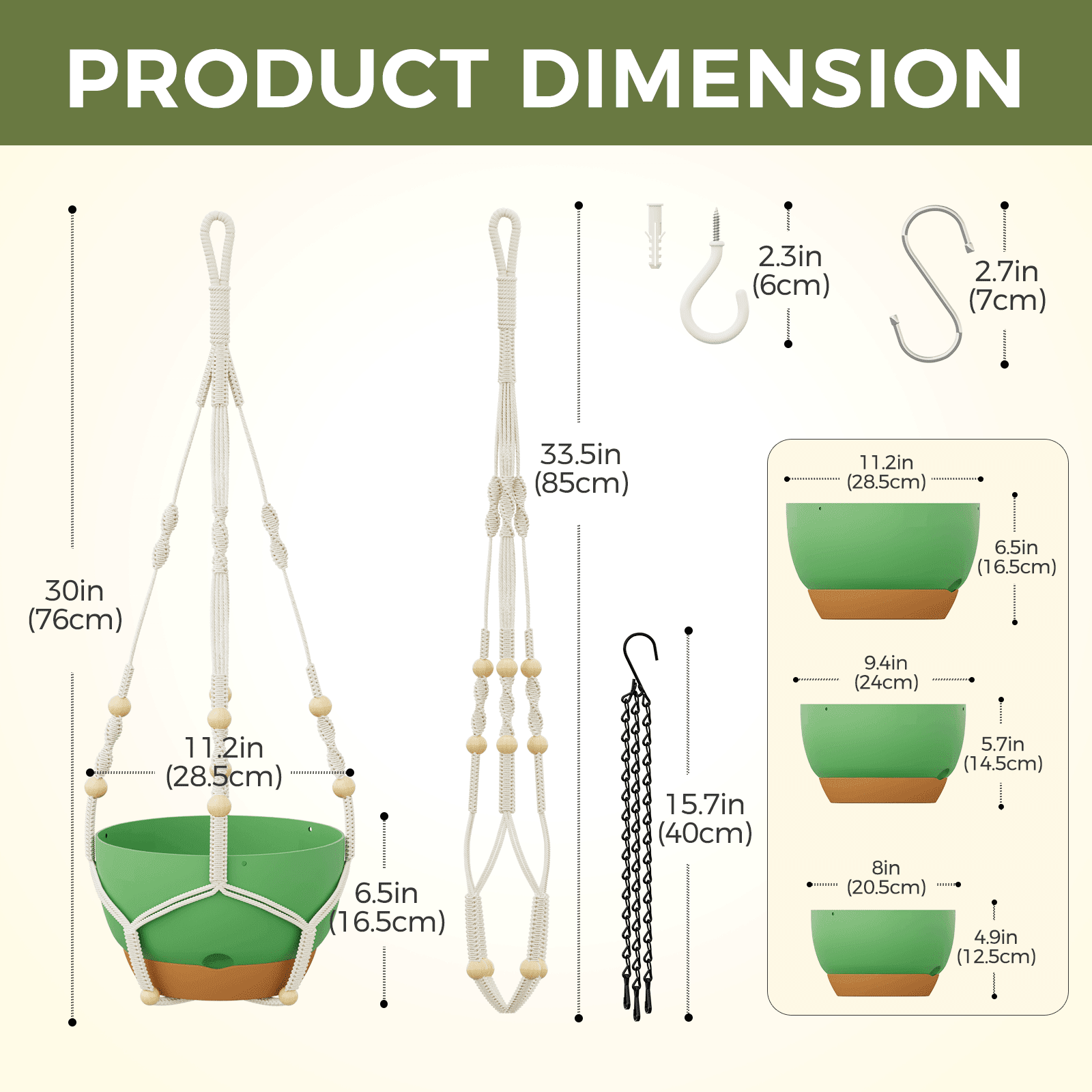 10 inch Plant Pot Hanging Planters Self Watering Pots for Indoor Plants, 3 Pack Plastic Hanging Basket with Removable Tray for Home Garden Porch Balcony Patio Decor,green