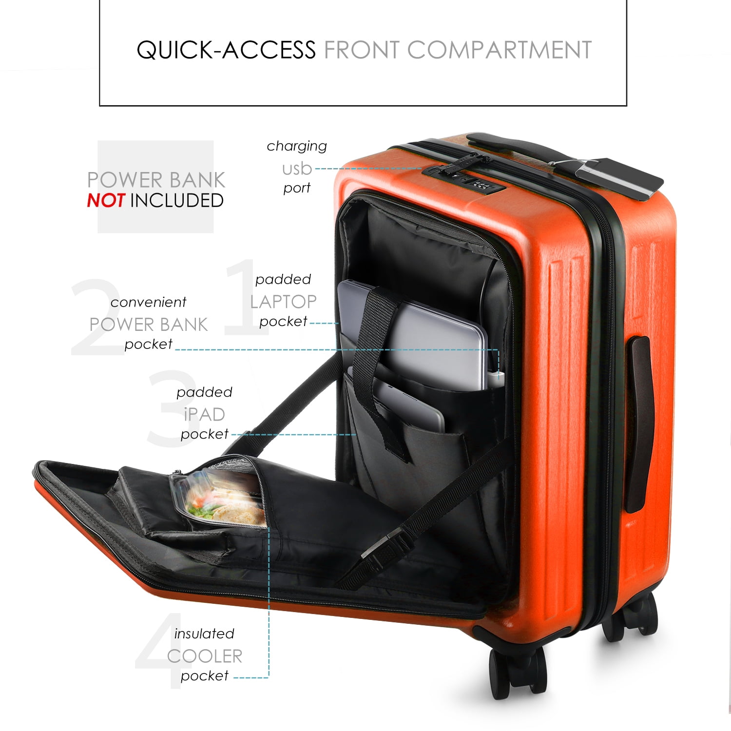 Hardside carry on sales luggage with outside pocket