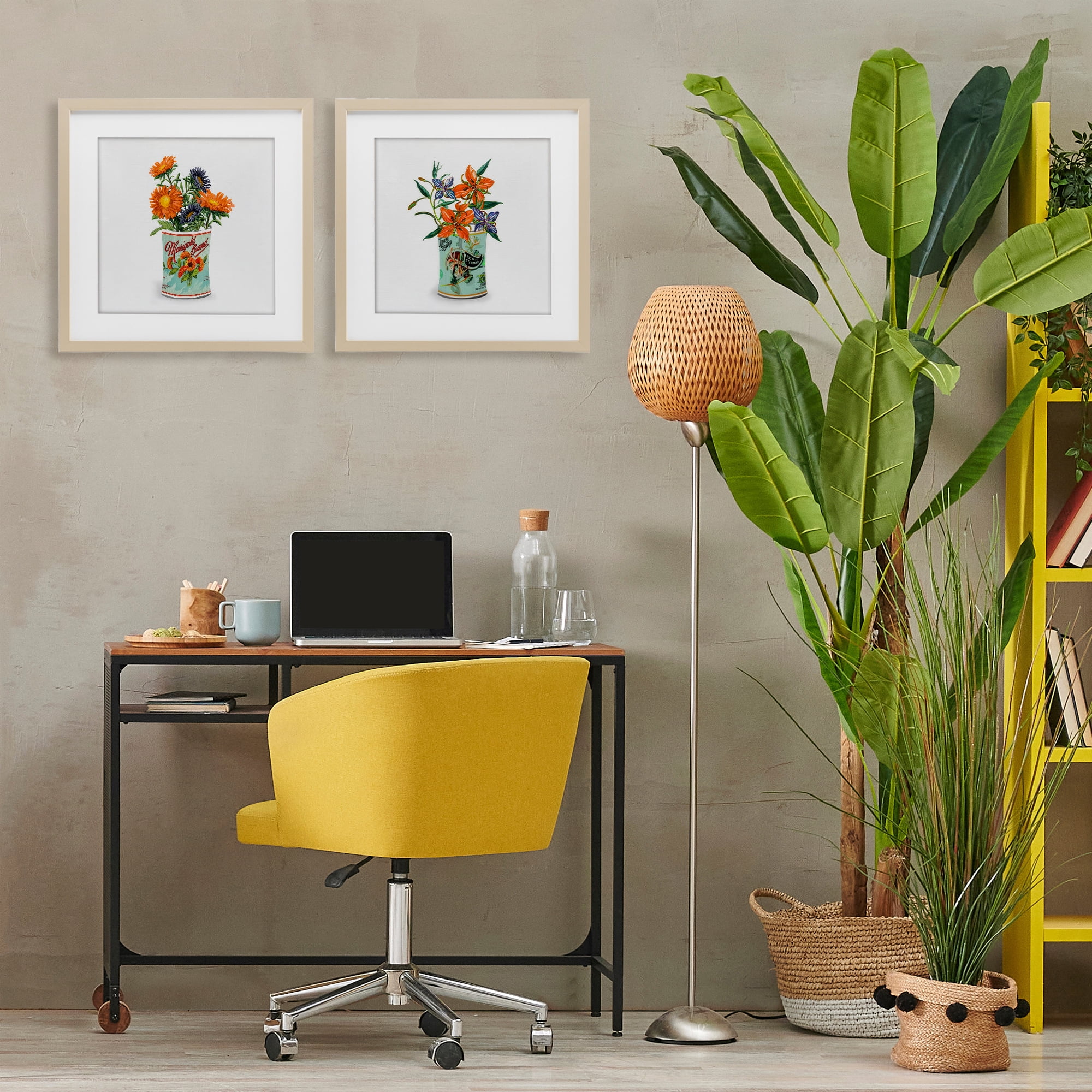 Stupell Industries Nostalgic Marigold & Lily Bouquets 2 Piece Birch Framed Print Under Glass Set, design by Val Rhodes