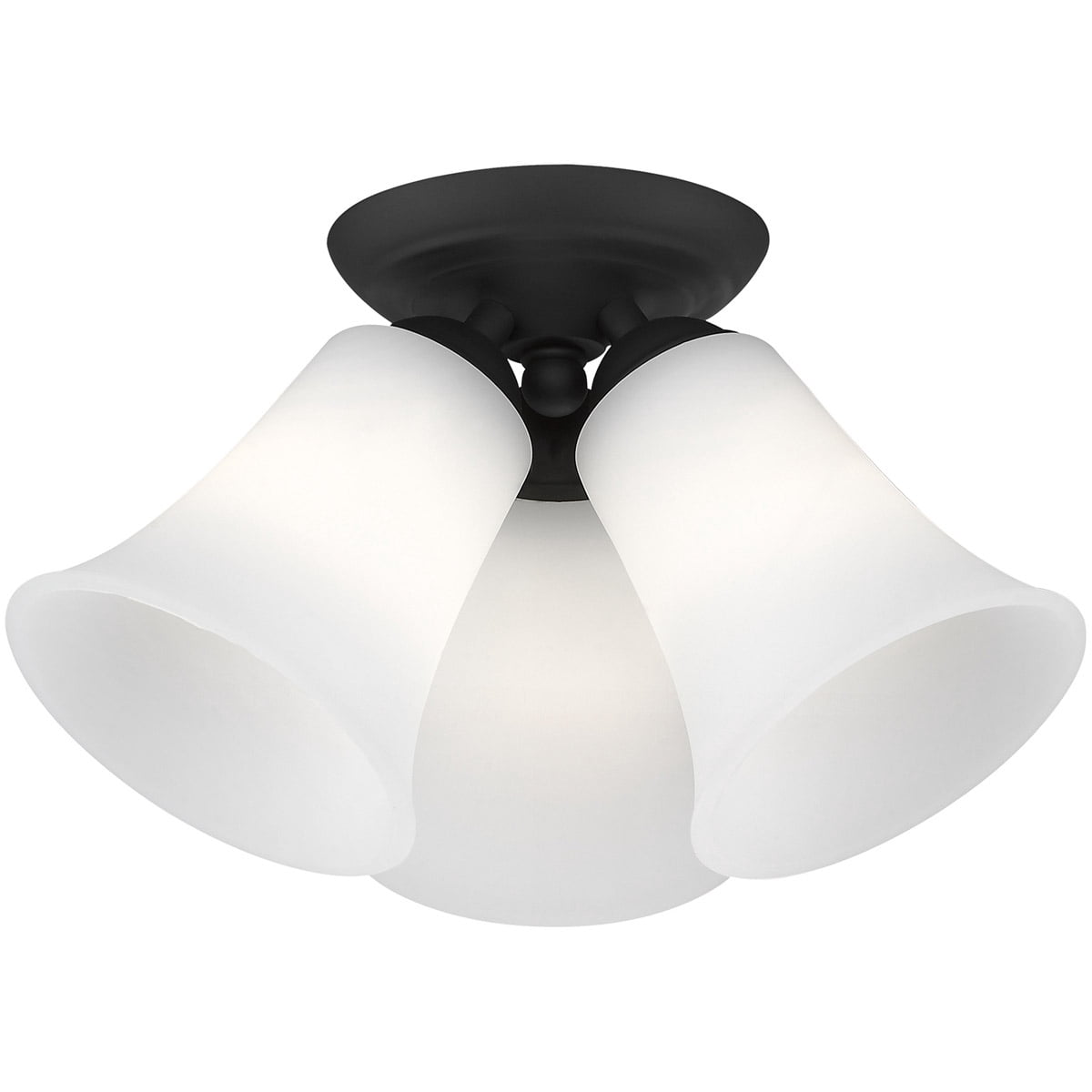 3 Light Black Ceiling Light fixture with Hand Blown Satin Opal White Glass Shade