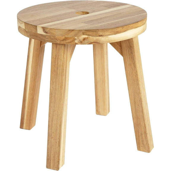 Round Stool Acacia Wood, , Backless, Easy Assembly, Natural Wax Finish, Wooden Stool for Plant, Dining Room, Kitchen Counter, Makeup