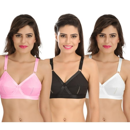 

Ossirrio Women Everyday Comfort Full Cup Bra Non Wired Plus Size Cotton Bra Pack of 3