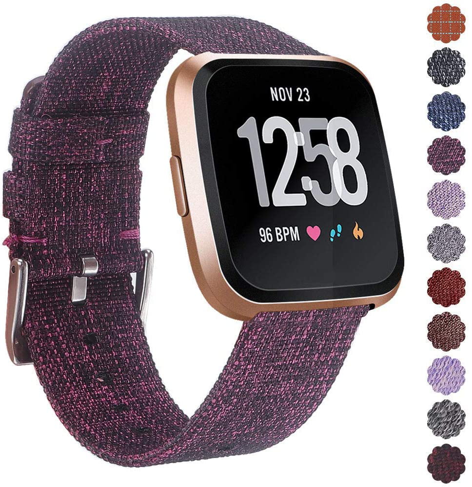 For Fitbit Versa Lite Woven Fabric Wrist Strap Band w/ Classic Stainless Buckle 