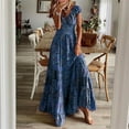 thumbnail image 2 of Casual Dress For Women Short Sleeve Elegant Evening Dress Flower Sexy A-Line Boho Dress Leisure Maxi Dress Party Dress High Waist Midi Beach Dresses, 2 of 6