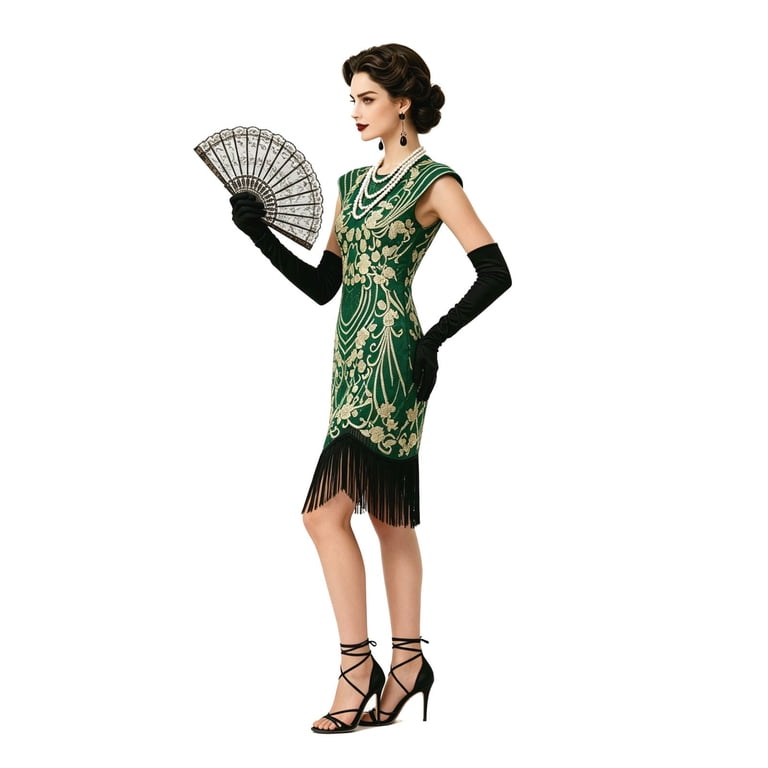 Fashoft Halloween For Women Sequin Classic Victorian Style Role Play Stage Performance Fancy Dress For Holiday Party Halloween Green XXL, Women's