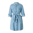 thumbnail image 5 of Canis Women's Denim Shirt Dress Casual Loose Midi Dress Long Sleeve Button Down Lapel Short Jean Tunic Dress with Belt Pockets, 5 of 10