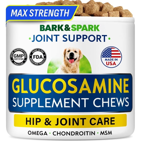 BARK&SPARK Premium Glucosamine Chews for Dogs - Dog Supplements for Hip and Joint with Chondroitin, MSM & Omega-3 Fish Oil - Joint Pain Relief & Large Small Breed - 120 Treats - Peanut Butter Flavor
