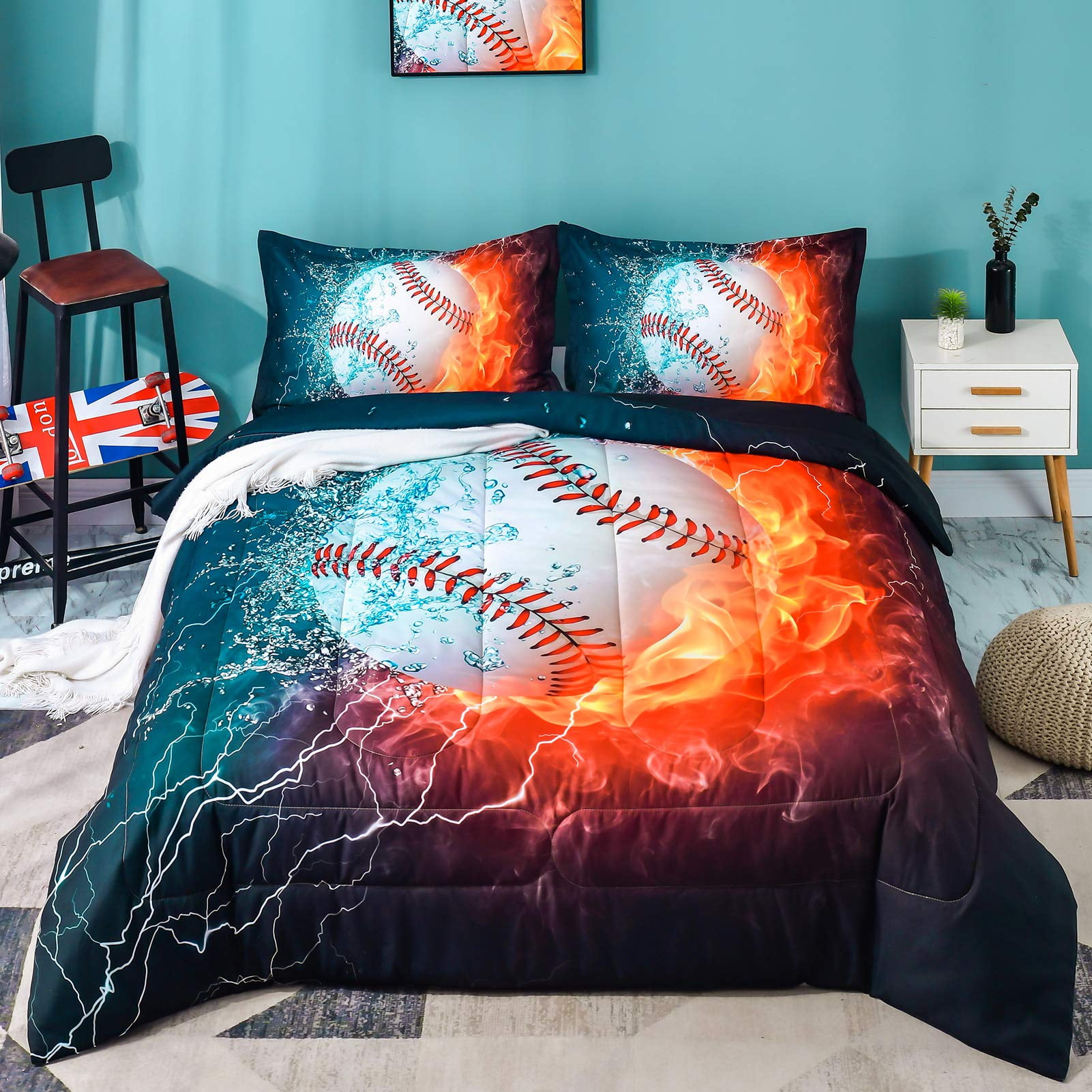 Andency Baseball comforter Set Queen 90x90 Inch 3 Pieces 1 Baseball comforter 2 Pillowcases Sport Microfiber comforter Set Bedding Set for Kids Boys Teens Walmart