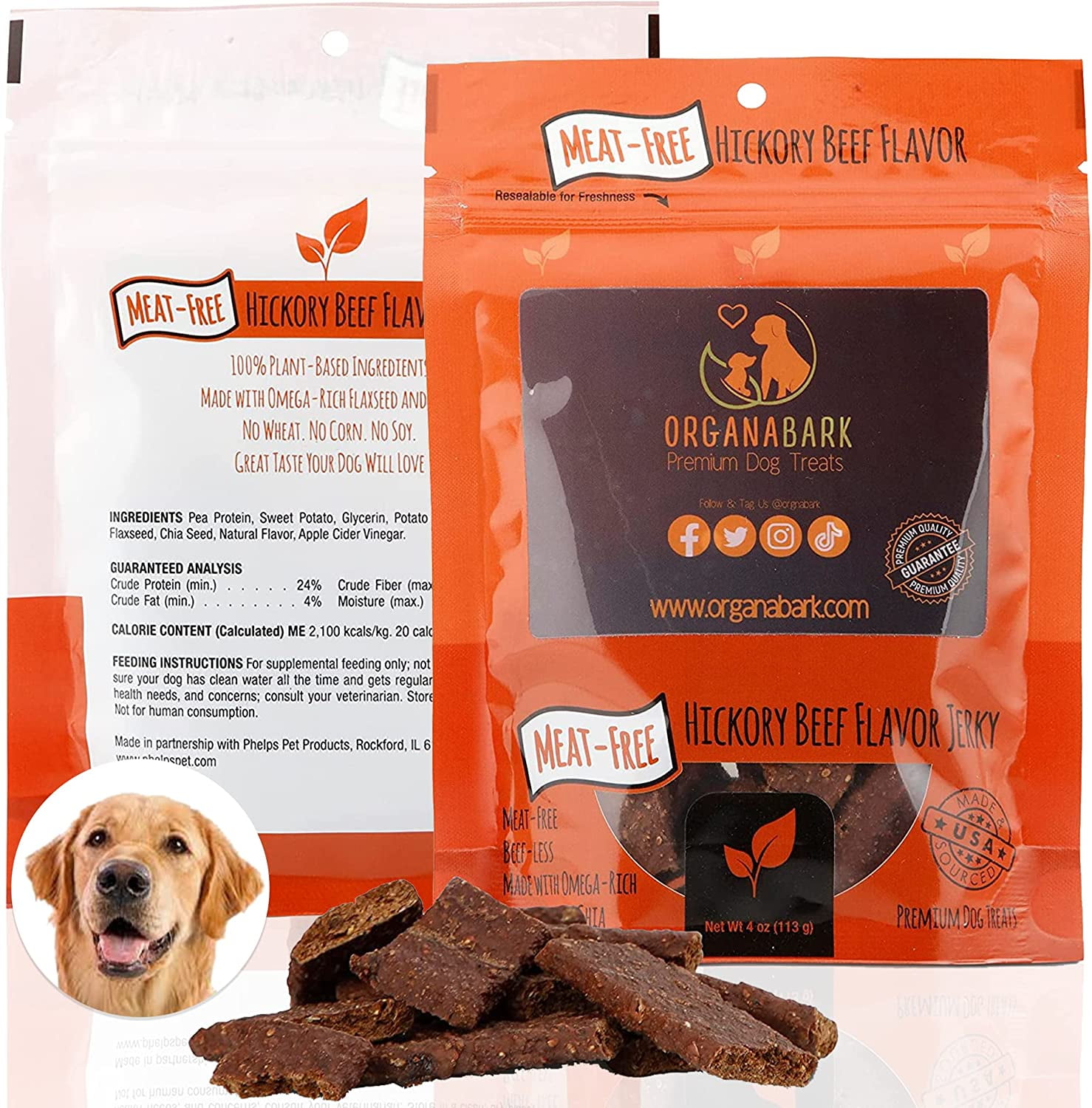 Natural Dog Treats Meat Free Beef Flavor Dog Chews, Sourced & Made in