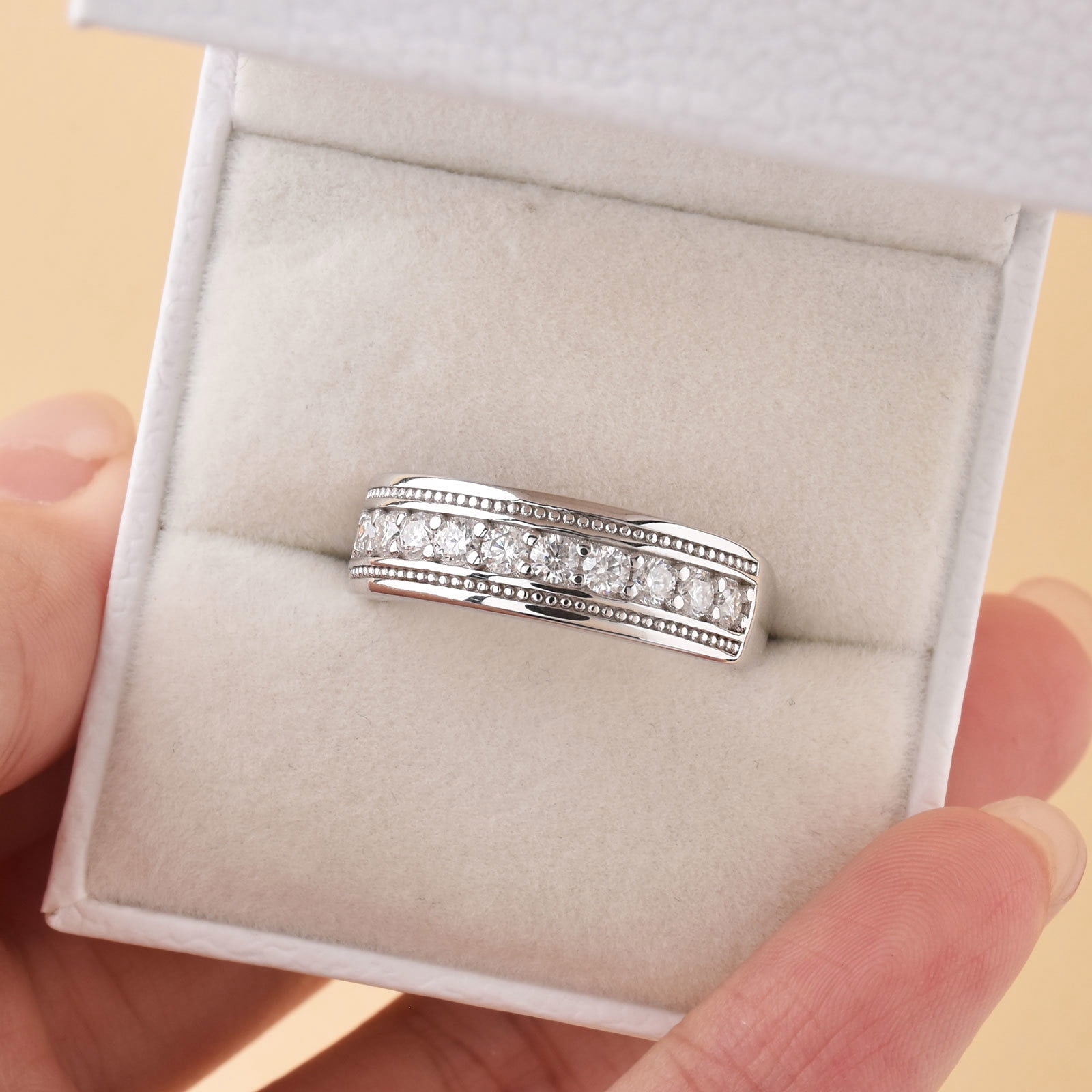 Newshe Jewellery Mens Wedding Band Moissanite Men Rings 1.25cttw D Color VVS1 Round Cut Engagement Size 9