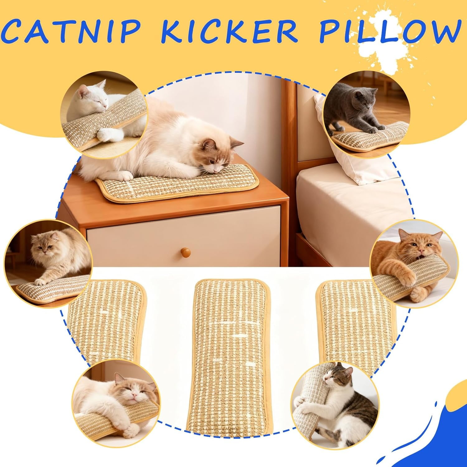 Catnip Kicker Pillow, Catnip Pillows For Cats, 13in Teeth Cleaning Catnips Pillows For Cats, Dual-Use Catnips Pillow For Play And Relaxation, Interactive Cat Nip Kicker Toys (3 pcs, 13.4 × 3.7in)