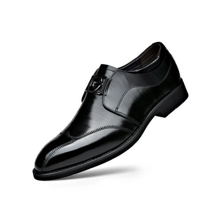 

Daeful Men Oxford Shoe Business Brogues Slip On Dress Shoes Mens Glossy Fashion Embroidered Loafers Black 7