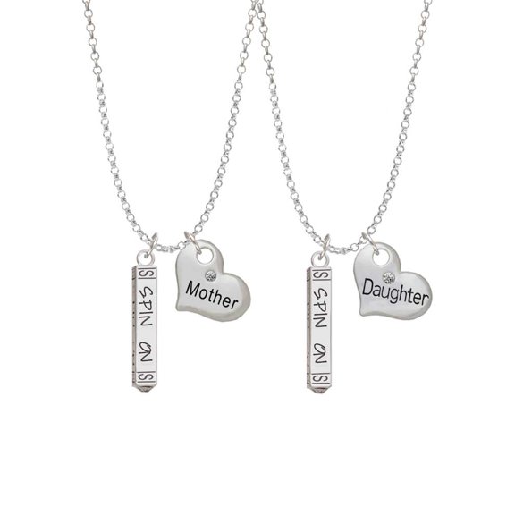 Delight Jewelry Silvertone Spin On Bar Mother & Daughter Heart Necklaces (Set of 2), 19" 2"