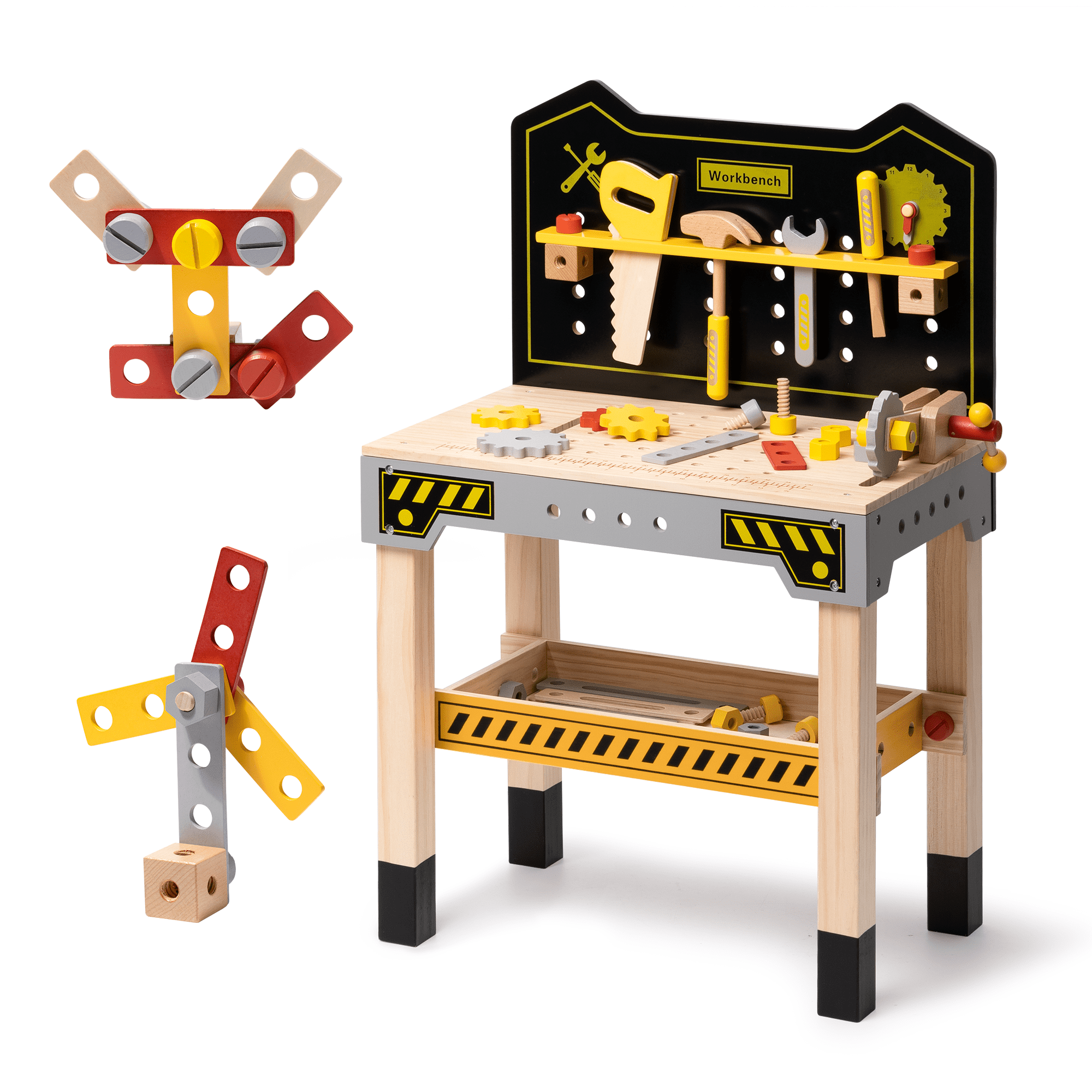 iYofe Wooden Workbench for Kids, Pretend Play Workbench with Tools Kit