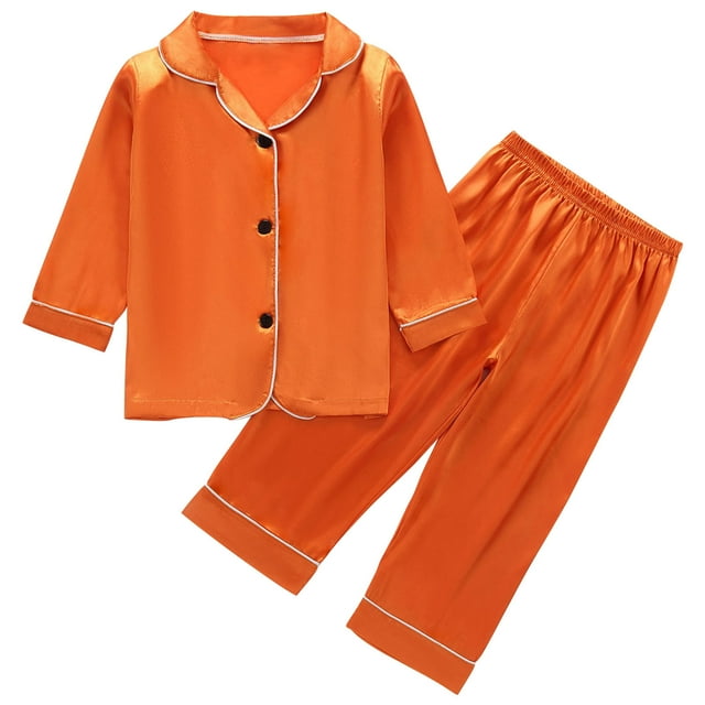 Odeerbi 1-8 Años Niños Niñas Pijama de Satén Con Solapa Entallada Camisa de Manga Larga Conjunto de Pantalones Suave Ropa de Dormir de Dos Piezas Pijama de Dos Piezas