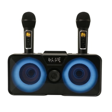Karaoke Machine, Portable Bluetooth Karaoke Speaker with 2 Wireless Microphones and LED Lights for Home Party