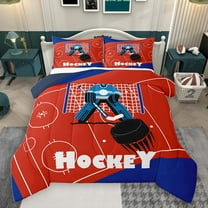 Homewish Teens Boys Sport Ice Hockey 2pcs Bedding Comforter Set,Ball Game Twin Comforter Sets,Blue Red Breathable Bedding Set,Breathable Home Decor,Reversible