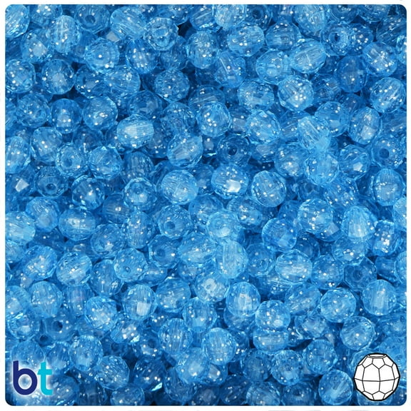 BeadTin Light Sapphire Sparkle 6mm Faceted Round Plastic Beads (600pcs)