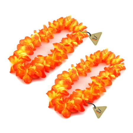 Orange Hawaiian Ruffled Simulated Silk Flower Luau Leis Necklace Accessories for Island Beach Theme Party Costumes, 2 Count