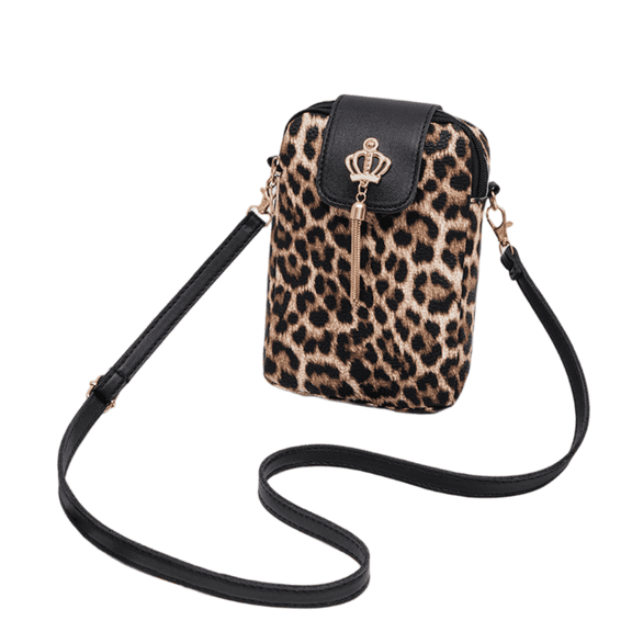 Small Cheetah bag for Women - Women's Leopard Tassel Shoulder Crossbody Phone Bag (Black&Brown)