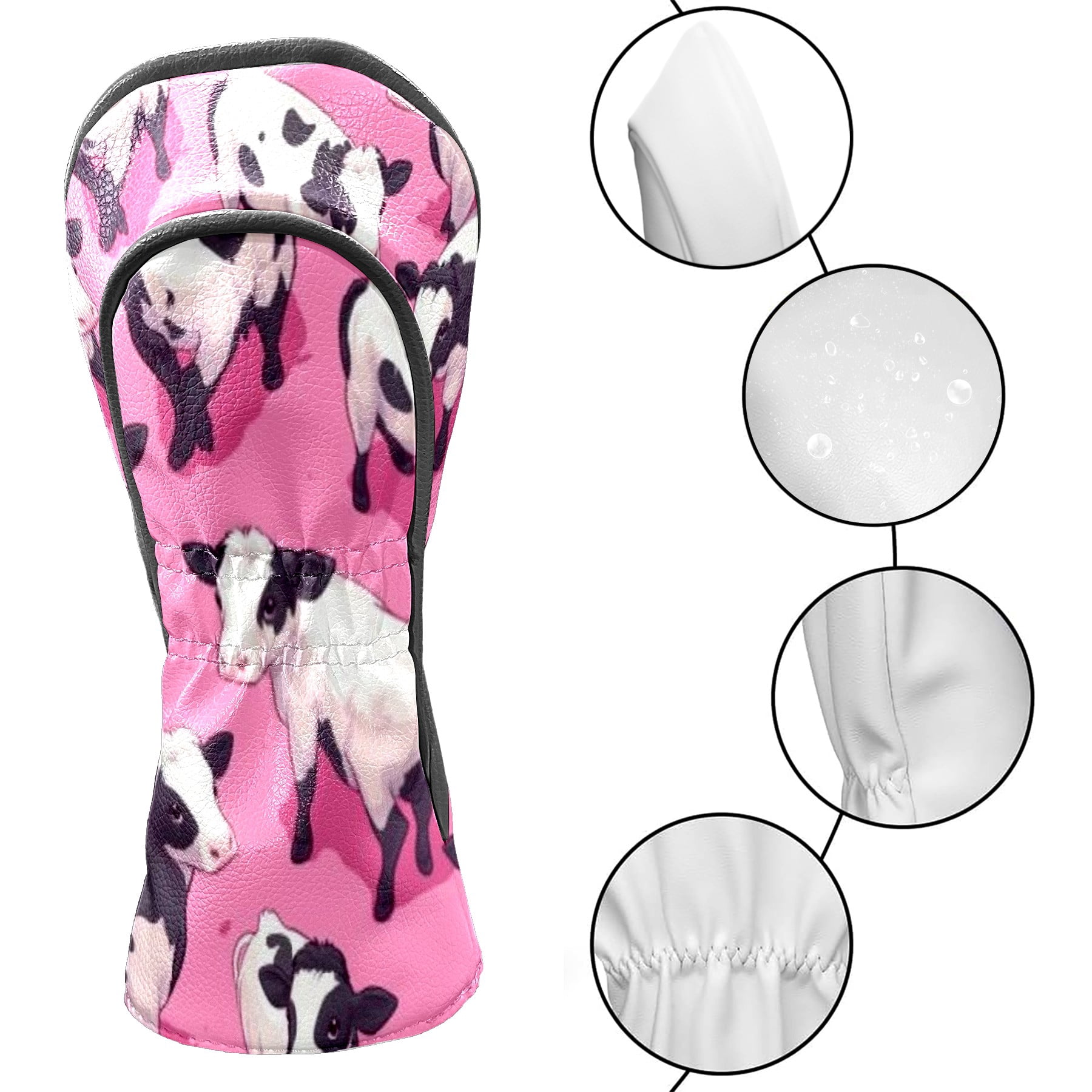 Golf Club Head Covers - Cow Pattern, PU Leather, Waterproof, Fits Fairway Woods/Hybrid, Unisex, Fits Most Brands