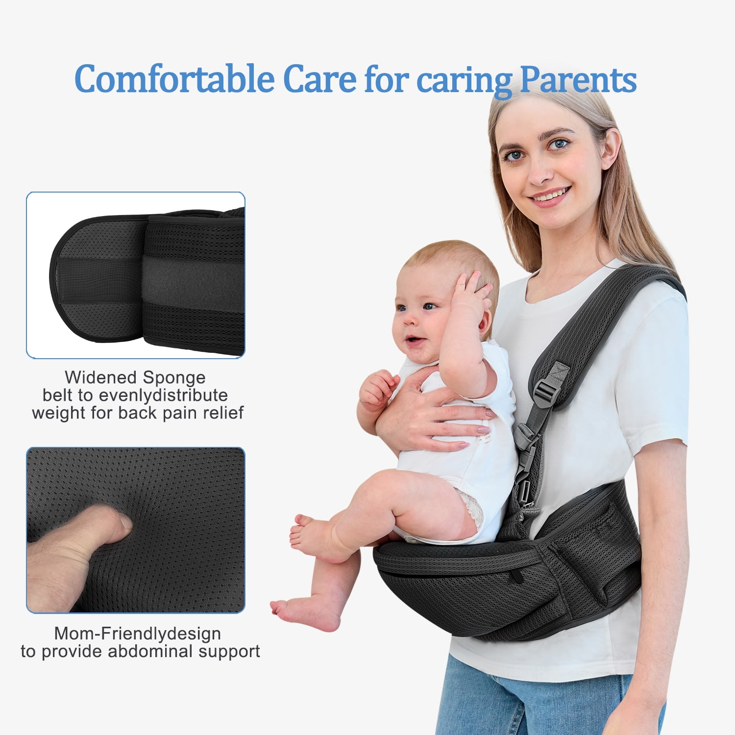 Baby Hip Carrier - Hip Carrier for Baby with Baby Safety Strap - Toddler Carrier 7-45 lbs - Ergonomic Infant Holder Baby Carrier with Hip Seat Large Capacity Pockets