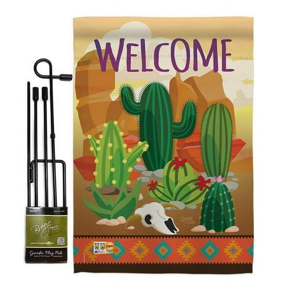 Breeze Decor BD-SW-GS-115111-IP-BO-D-US16-BD 13 x 18.5 in. Cactus Country & Primitive Southwest Impressions Decorative Vertical Double Sided Garden Flag Set with Banner Pole