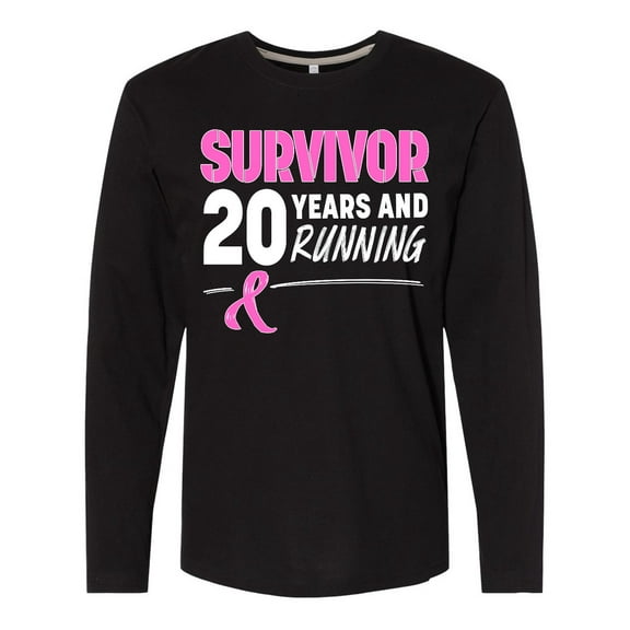 Inktastic Breast Cancer Survivor 20 Years and Running with Pink Ribbon Long Sleeve T-Shirt