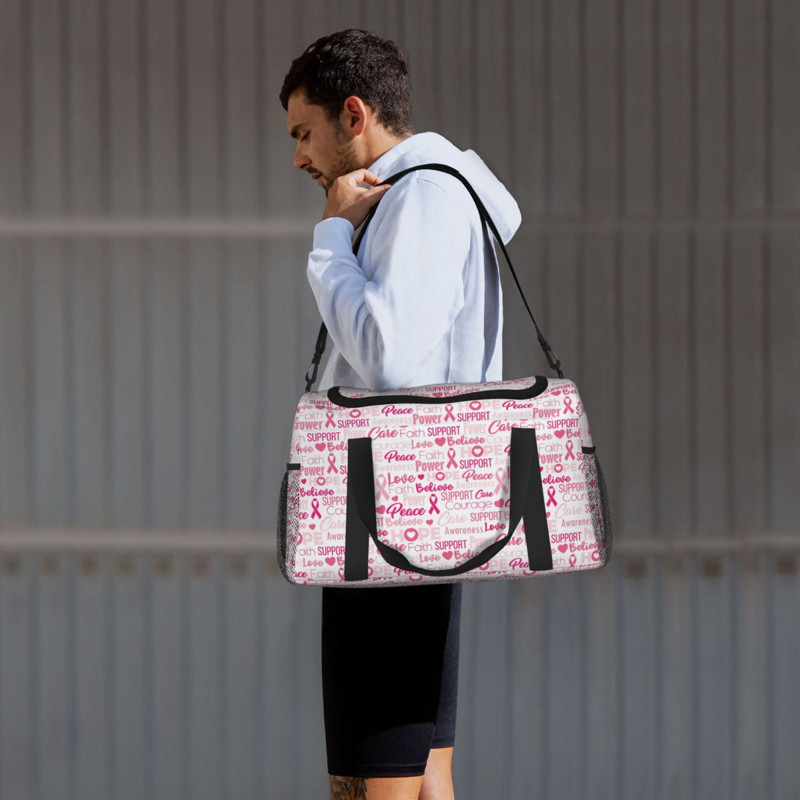 Fuzoiu Breast Cancer Ribbons Awareness Print Travel Duffle Bag,Carry On Tote Bags,Duffel Bag,Sport Gym Bag, Hospital Bag for Labor and Delivery, Overnight Bag,Luggage Bag