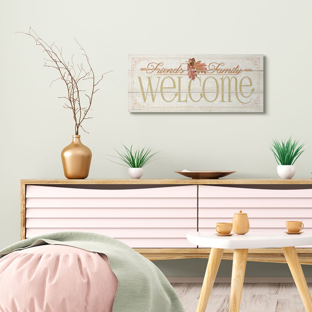 Stupell Industries Friends Family Welcome Fall Autumn Seasonal Word Design Canvas Wall Art by Stephanie Workman Marrott